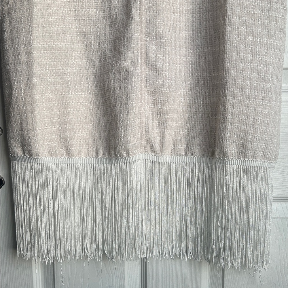 Elegant Cream Short Sleeve Dress with Fringe Hem - Picture 5 of 16